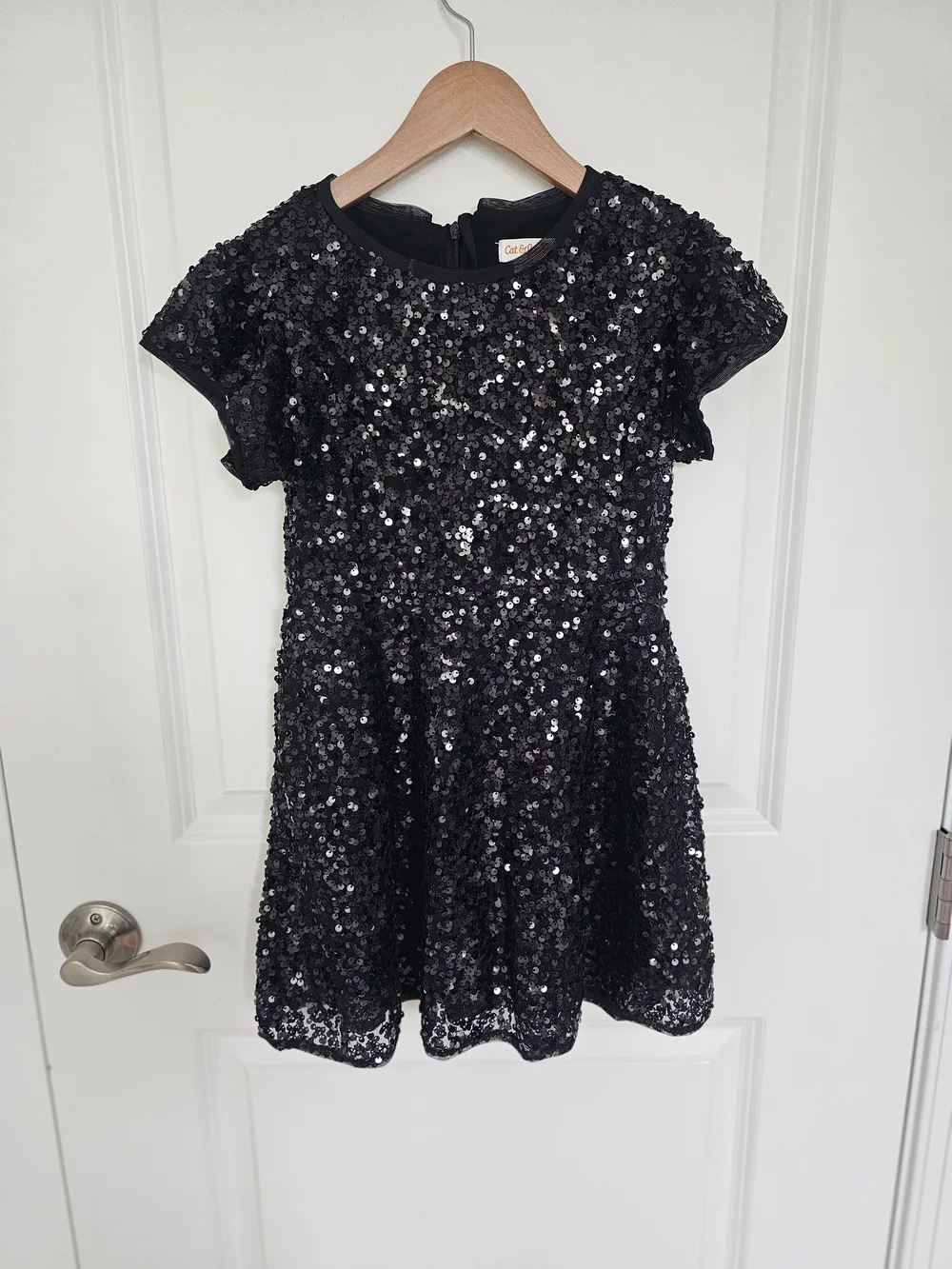 Cat & Jack Black Sequin Short-Sleeve Party Dress